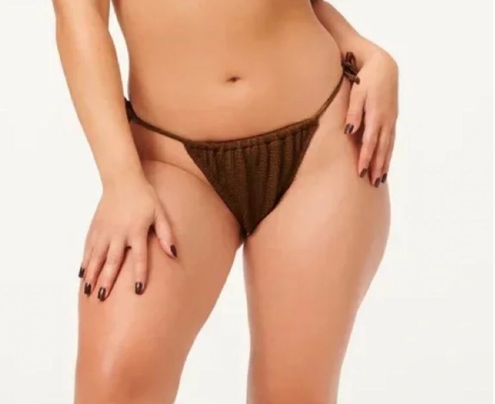 Good American Always Fits Tiny Ties Bikini Bottoms 3/4 L-XL Olive Green NWT